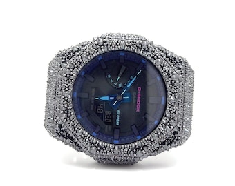 Reverse Set Custom G-Shock Lünette - 925er Silber mit schwarzen Moissanitsteinen