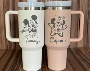 Personalized Disney Mickey Minnie Tumbler 40oz, Cute Gift for Adult & Kids Disney Lovers, Custom Family Vacation Aniversary Christmas Gift