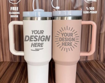 Custom Logo 40oz Tumbler with Handle and Straw, Personalized Engraved Stainless Steel Cup for Corporate Gifts, Bulk Orders and Employees