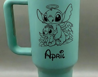 Personalized Stitch Tumbler, Custom 40oz Tumbler with Handle & Straw, Cute Custom Travel Mug Cup, Best Gift for Stitch Lovers and Christmas