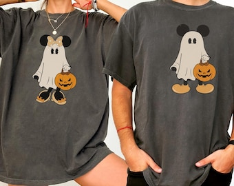 Comfort Colors Retro Disney Halloween Shirt, Ghost Mickey & Minnie