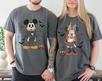 Comfort Colors Disney Halloween Shirt, Mickey and Minnie, Jack and Sally