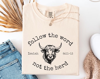 T-shirt chrétien vache Highland : verset occidental de la Bible, couleurs réconfortantes