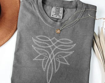 Camiseta con gráfico estilo western con puntada de bota: Camisa vaquera estilo rodeo estilo bohemio
