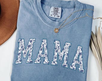 Comfort Colors Mama T-Shirt: Floral Toile, New Mom Gift