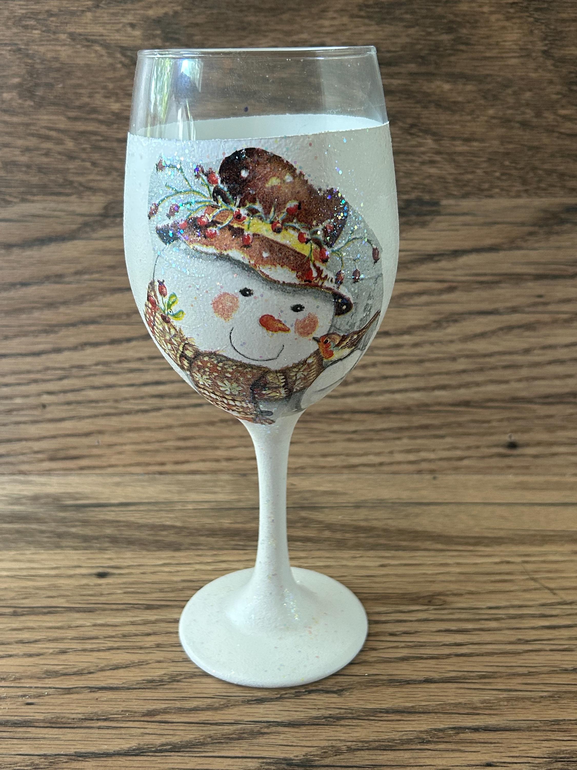 Verre à Vin Décoratif Motif Bonhomme De Neige - Verre Borosilicate Transparent 300ml - Décoration De Noël