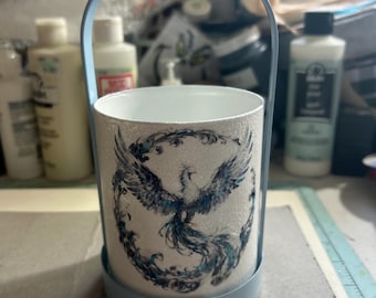 Rising Blue Phoenix- Art Glass Candle Holder
