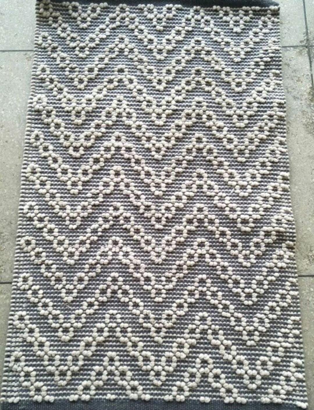 3d Pattern Runner Rug Textured 3D Geometric Wool Runner | Charcoal Grey & White Bobble Rug ...