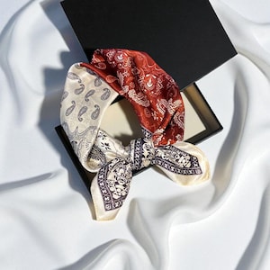 Burgundy 100% Silk Bandana Scarf: Vintage Style Head Scarf, Bag Tie (53x53cm)
