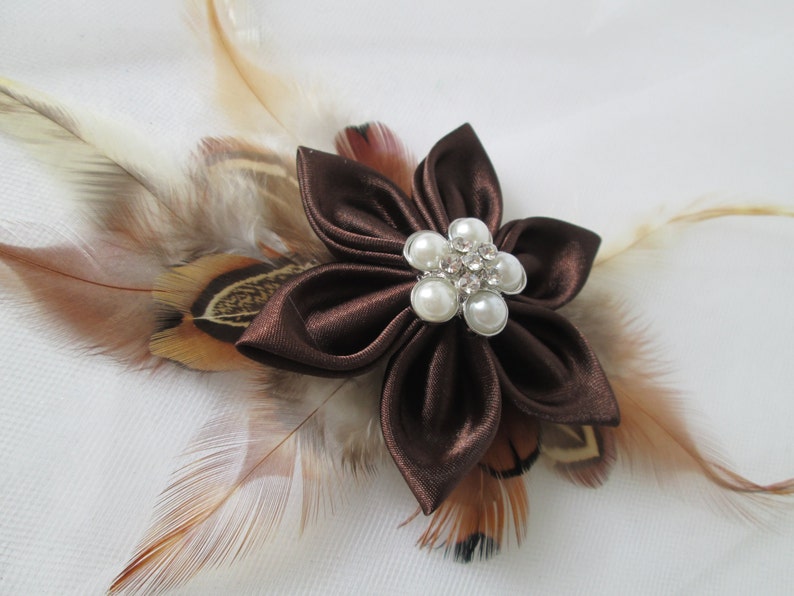 Barnyard Wedding Fall Autumn Wedding Fascinator Pheasant Feather Bridal Hair Flower Clip Pumpkin Burnt Orange Kanzashi Head Piece