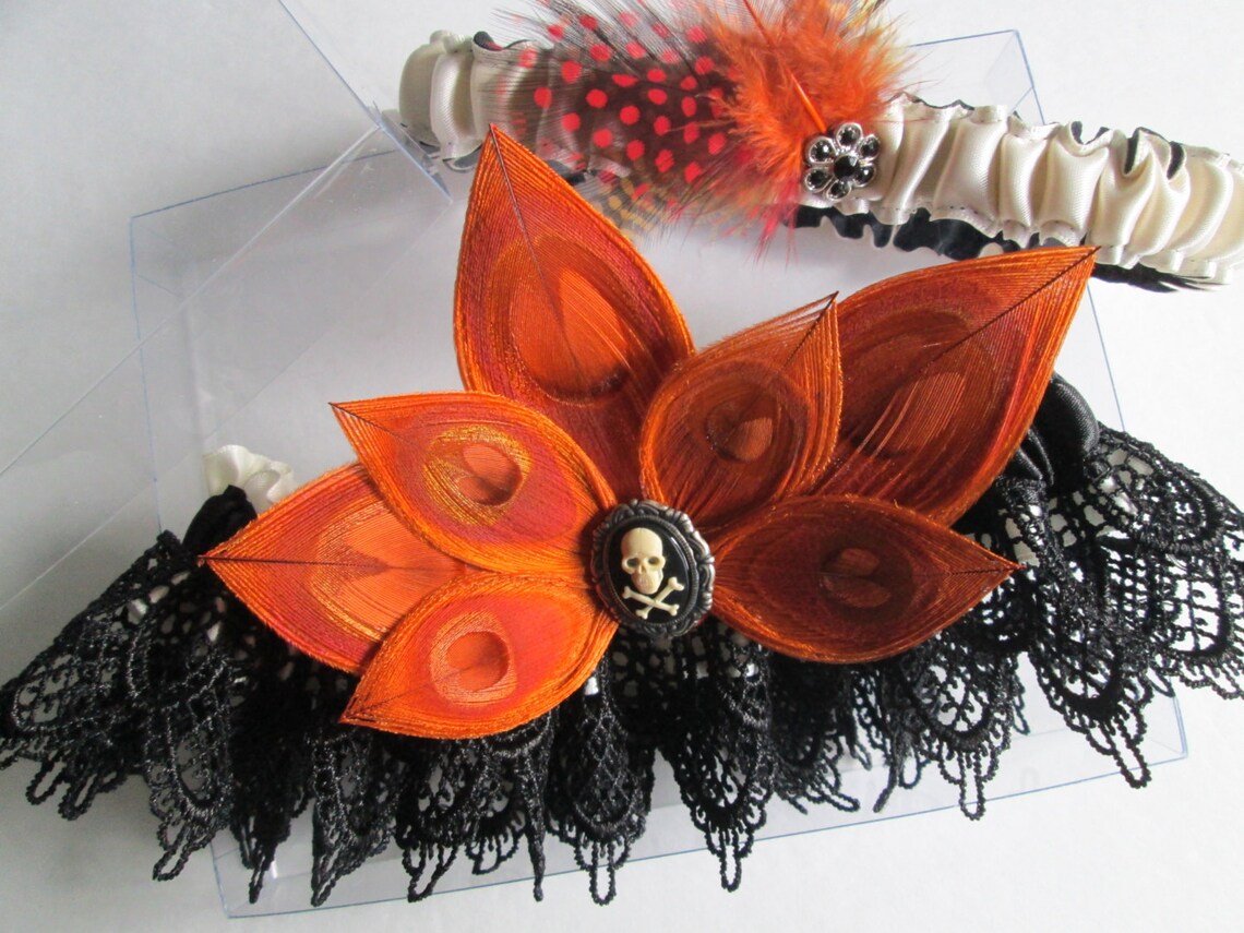 ORANGE Peacock Wedding Garters Halloween Garter Zombie Etsy