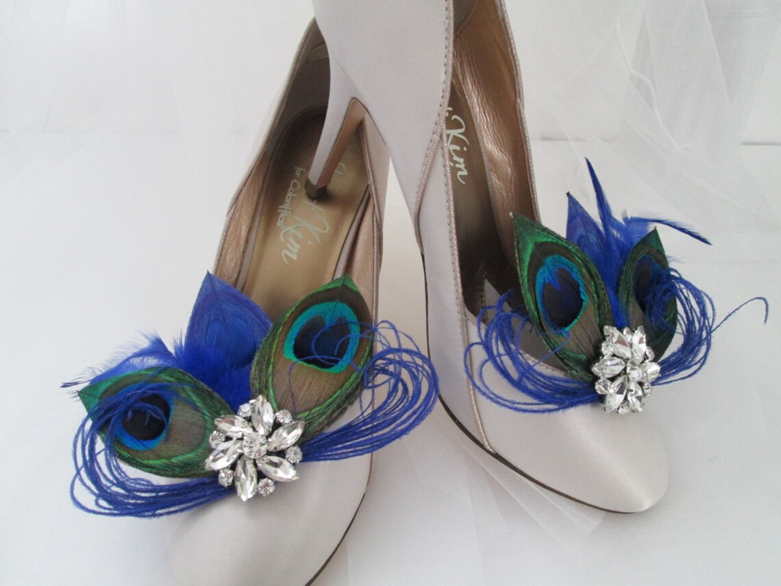 PEACOCK Wedding Shoe Clips Royal Blue Peacock Feather Shoe Etsy