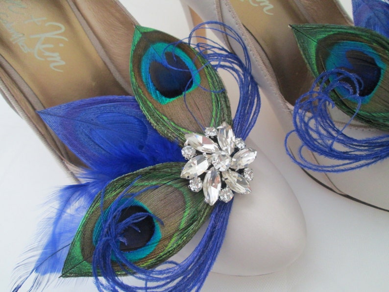 PEACOCK Wedding Shoe Clips Royal Blue Peacock Feather Shoe Etsy