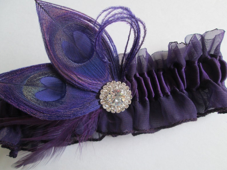 Purple Wedding Garter Set Peacock Garters Plum / Eggplant / Etsy
