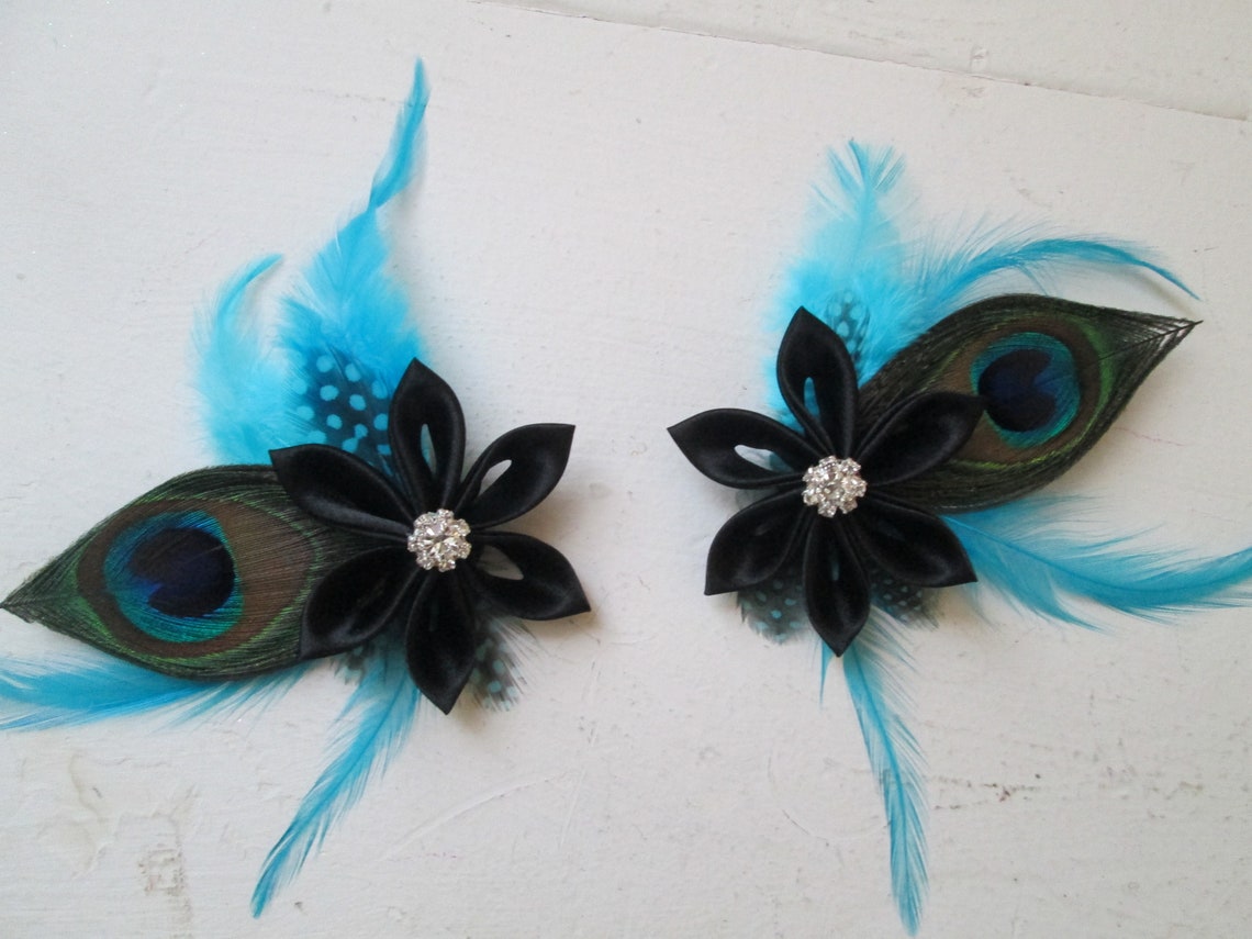Black & Turquoise Shoe Clips Peacock WEDDING Shoe Clips Blue Etsy