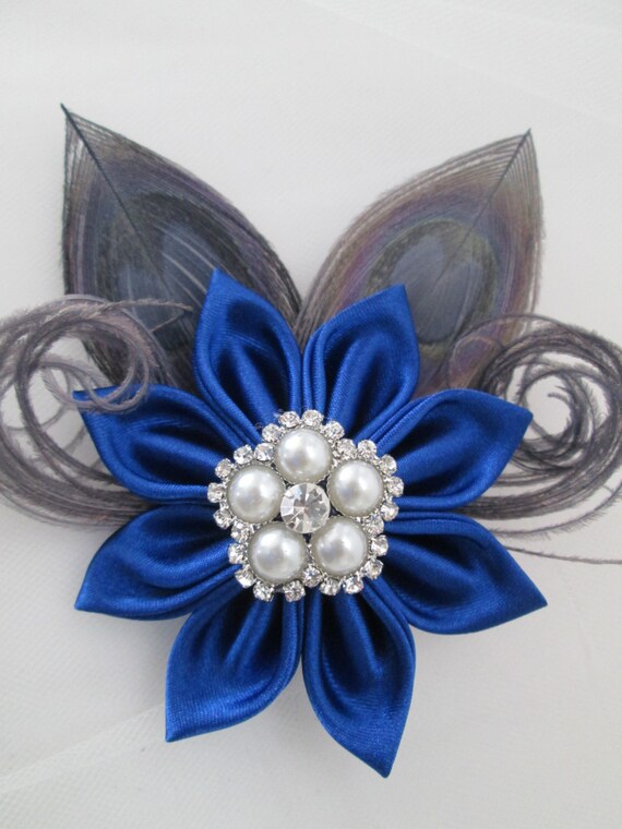Royal Blue Wedding Hair Clip Silver Peacock Fascinator Royal Etsy