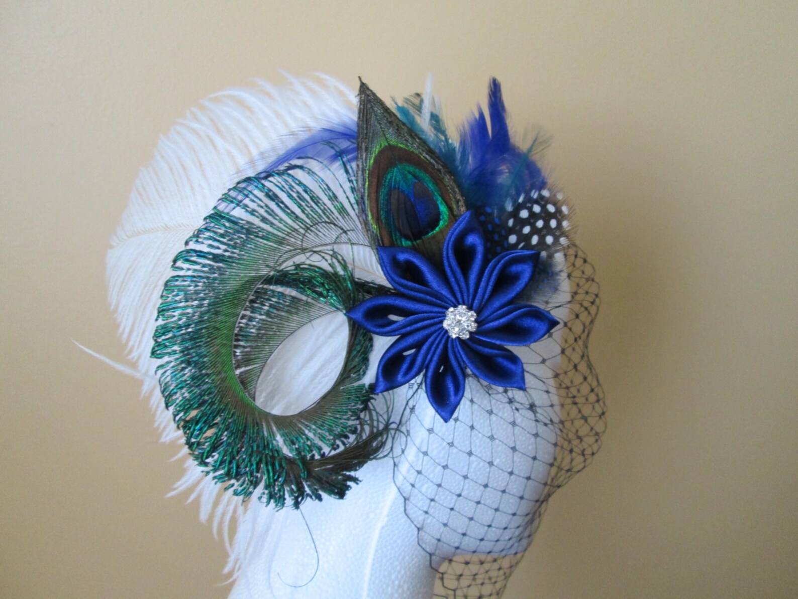 Royal Blue Wedding Fascinator Peacock Bridal Kanzashi Flower Etsy