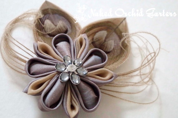 Mocha Brown Latte Hair Flower Feather Fascinator Hair Clip Hair Slide