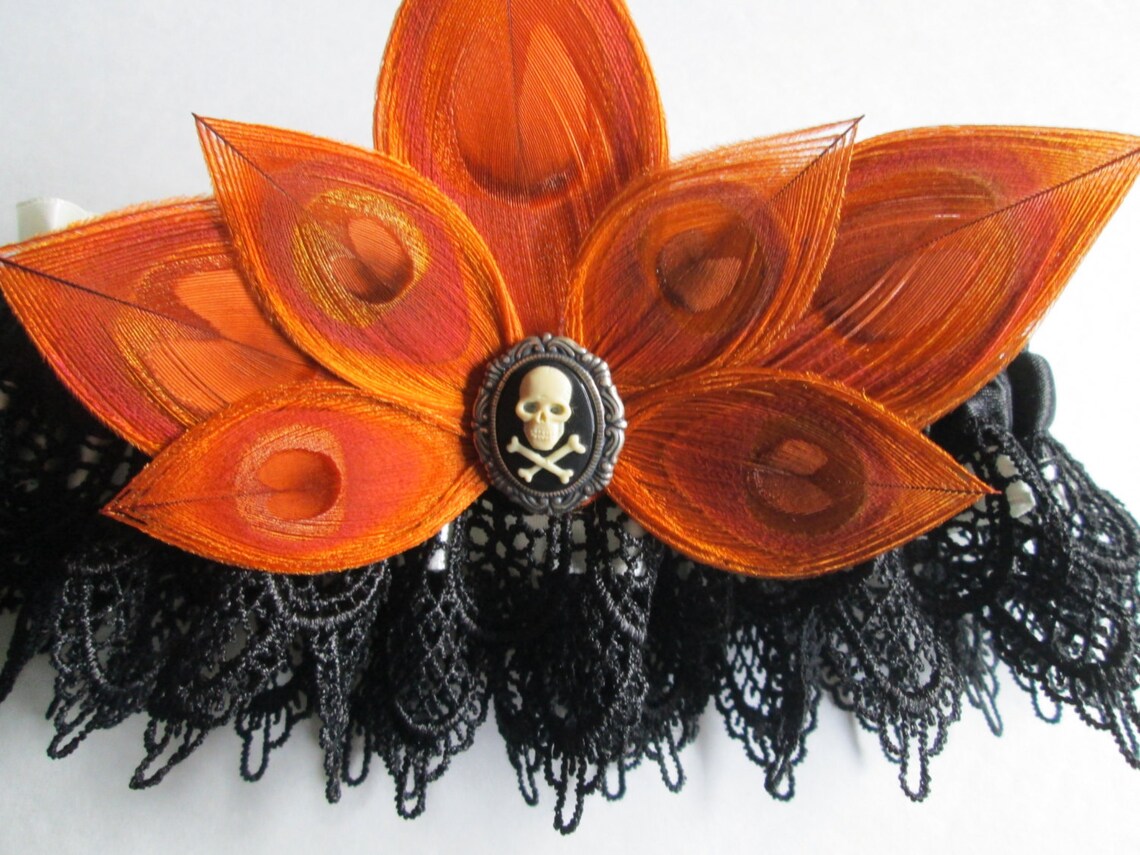 ORANGE Peacock Wedding Garters Halloween Garter Zombie Etsy