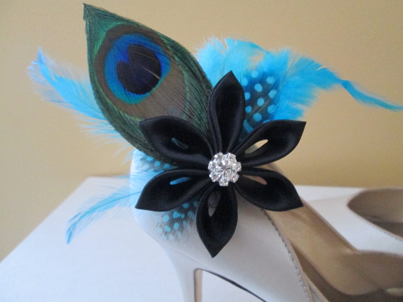 Black & Turquoise Shoe Clips Peacock WEDDING Shoe Clips Blue Etsy