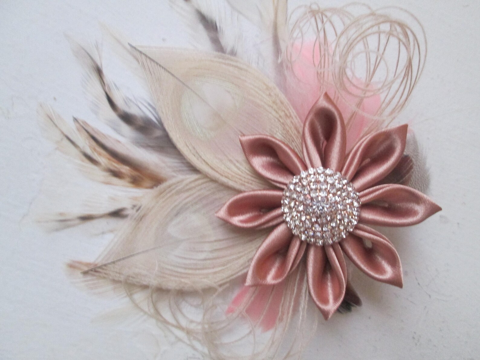 Rose Gold Bridal Hair Flower Fascinator Blush Peacock Rustic Etsy