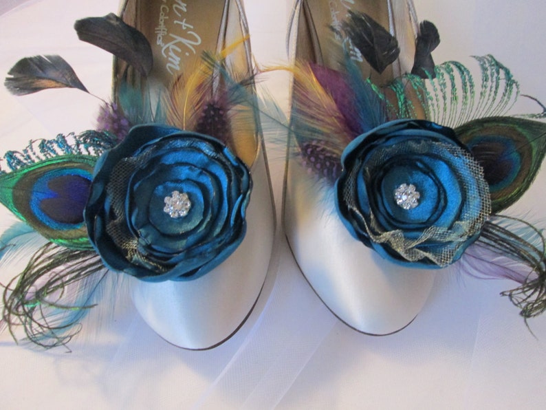 Dark Teal Bride Shoe Clips Peacock Shoe Clips Teal Jade Etsy