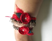 VALENTINE rote Hochzeit Strumpfband festgelegt, Leopard Strumpfbänder, rote Prom Strumpfbänder, Pfau Strumpfband, Pinup-Girl / Bettie Page Hochzeit