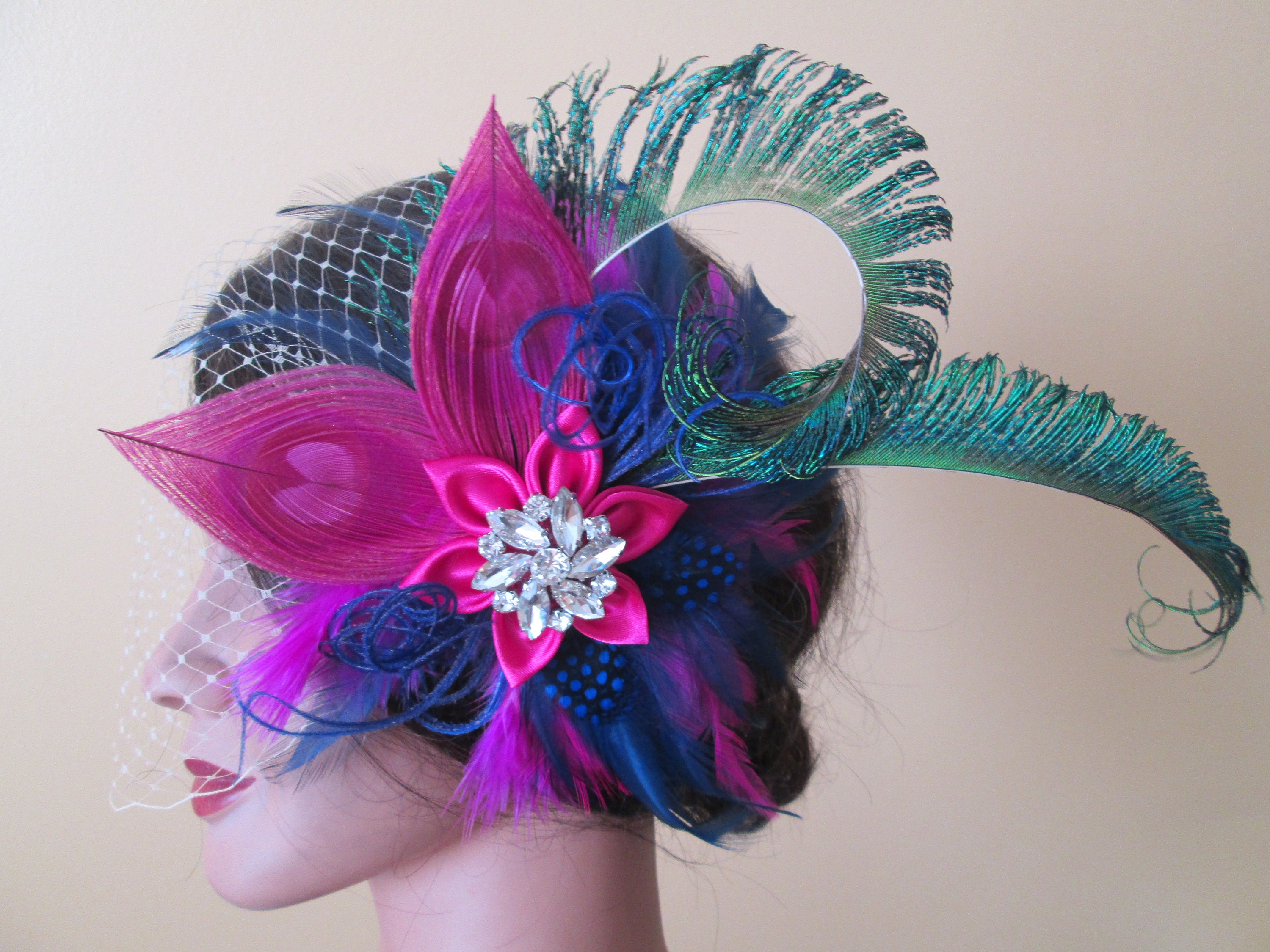 Navy Blue Wedding Fascinator Peacock 