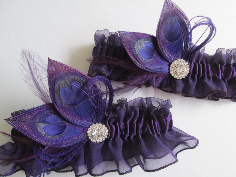 Purple Wedding Garter Set Peacock Garters Plum / Eggplant / Etsy
