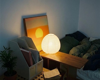 Japanese Rice Paper Table Lamp • Wabi-Sabi Bedside Light, Zen Decor