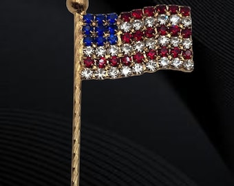 Pin de solapa vintage con pedrería y la bandera estadounidense, broche patriótico