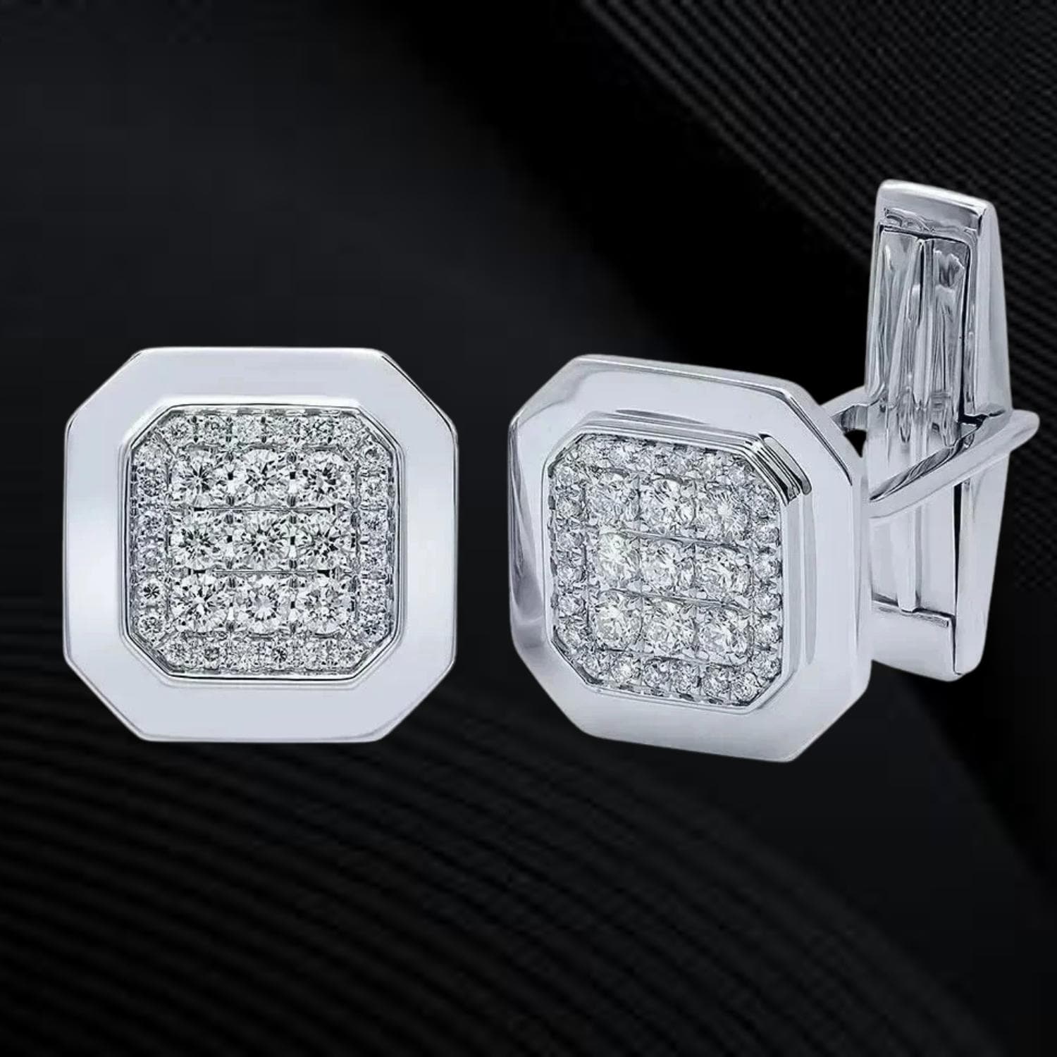 Handmade Sterling Silver Diamond Cufflinks, 14K White Gold Plated