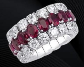 Anillo de boda/aniversario de oro blanco de 14 quilates con rubíes y diamantes