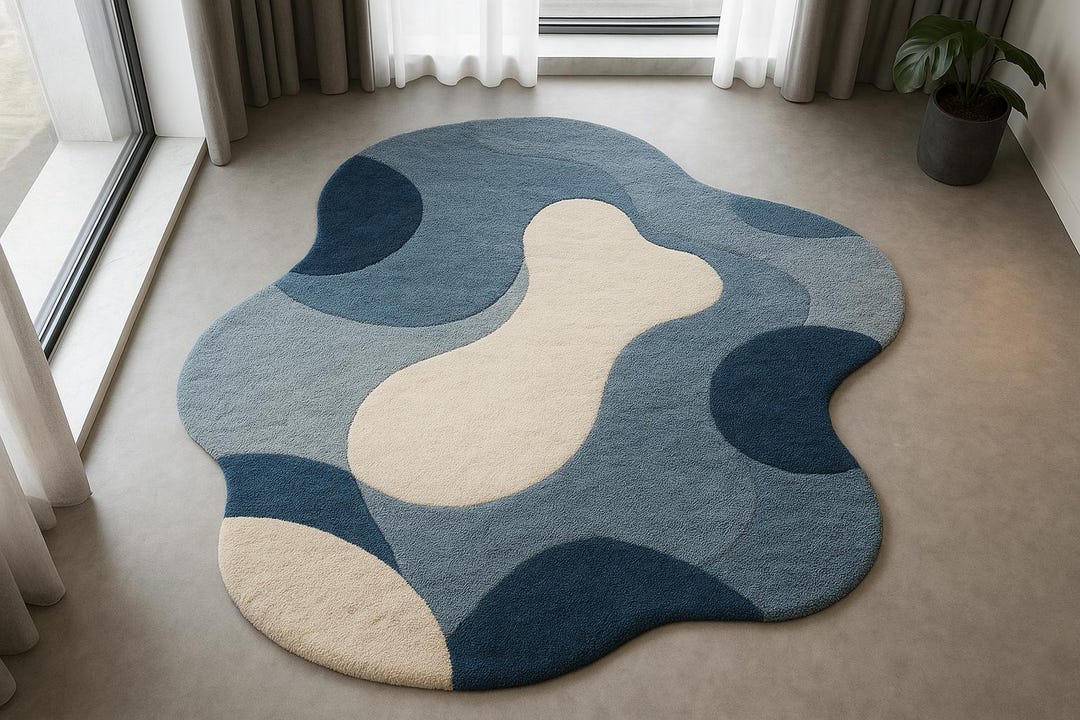 Amorph Rugs Organic Blue Amoeba Shape Area Rug - Modern Abstract Blob Pattern Hand ...