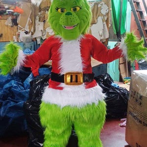 Mean Green Monster Mascot Costume: Adult Christmas Party Outfit