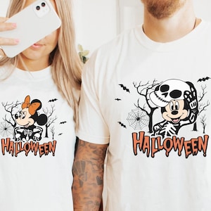 Mickey Skeleton Shirt,Comfort Colors® Minnie Skeleton Tshirt,Mickey and Minnie Halloween Tee,Disney Halloween Couple Shirt,Funny Halloween
