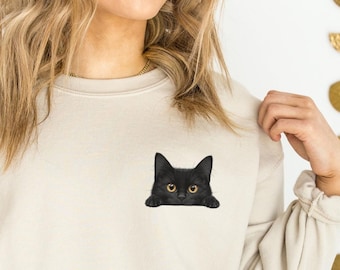 Cat Sweatshirt,Cute Cat Sweatshirt,Black Cat Shirt,Cat Peeking Sweatshirt,Womens Funny Hoodie,Gift for Cats Lover,Cat Mom Sweatshirt