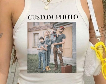 Bella Canvas Custom Photo Micro Cropped Racer Tank,Personalized Micro Rib Baby Tee,Custom Picture Shirt,Your Photo Here,Logo Family Picture