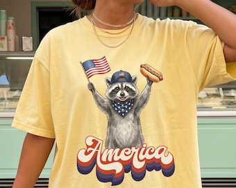 Comfort Colors® Feral Raccoon Shirt, Patriotic USA Tee, Funny Independence Day Apparel, American Flag, Casual Summer T-Shirt, 250 Years Tee