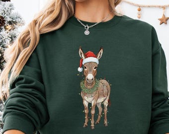 Christmas Donkey Sweatshirt, Xmas Farm Animal Holiday Sweater, Donkey Lover Gift, Christmas Light Shirt, Gift For Donkey Lover, Donkey Shirt