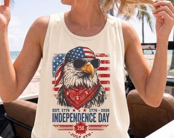 4th of July Tank Top Unisex Comfort Colors Tank Top Bald Eagle American Flag Independence Day 250th Anniversary 1776 2026 Patriotic Summer
