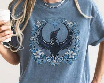 Floral Minnesota Loon Bird Comfort Colors® T-shirt, MN State Bird Loon Resistance Tee, Political Protest Shirt, Starbird, Anti ICE Tee