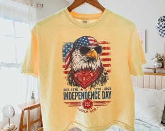 4th of July Shirt 250th Anniversary Crop Shirt,Independence Day Comfort Colors T-Shirt,American Bald Eagle USA Flag 1776 2026 Women Boxy Tee