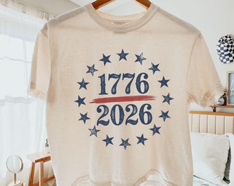 Comfort Colors® American 250th Anniversary Cropped Tee,Semiquincentennial Celebration Boxy Tee, 1776-2026, July 4th Shirt,Vintage Flag Shirt
