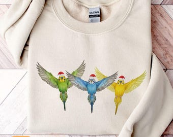 Budgie Christmas Sweatshirt Parakeet Mom Shirt Santa Hat Bird Hoodie Funny Parrot Lover Gift Holiday Bird Tee Merry Christmas Parakeets