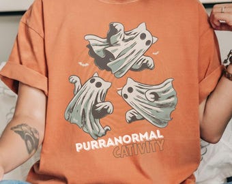 Purranormal Cativity Shirt, Comfort Colors Funny Ghost Cat Shirt, Spooky Cat Mom Tee, Cute Vintage Halloween Shirt, Retro Cat Lover Gift