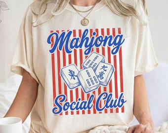 Retro Mahjong Social Club Shirt, Comfort Colors Game Night Outfit Board Game Lover Apparel Vintage Mahjong Player Tee Tabletop Gaming Top