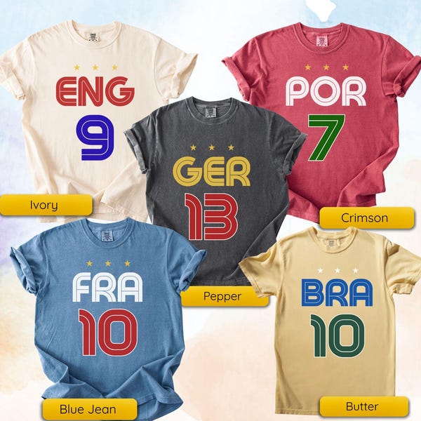 Retro Soccer Tee: USA, Brazil, Argentina, Mexico, England, Portugal, France,Germany,Canada, Colombia, World,Comfort Colors,Football Cup