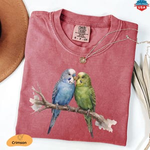 Comfort Colors® Valentine's Day Budgie Couple Shirt, Love Birds Shirt, Bird Lover Gift,Bird Lover Shirt, Gift For Bird Lover,Parakeet Shirt
