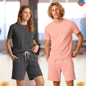 Custom Comfort Colors® T-shirt & Sweatshorts Set, Unisex Relaxed Fit Lightweight Adult Sweat Shorts 1468, Garment-Dyed 100% Cotton
